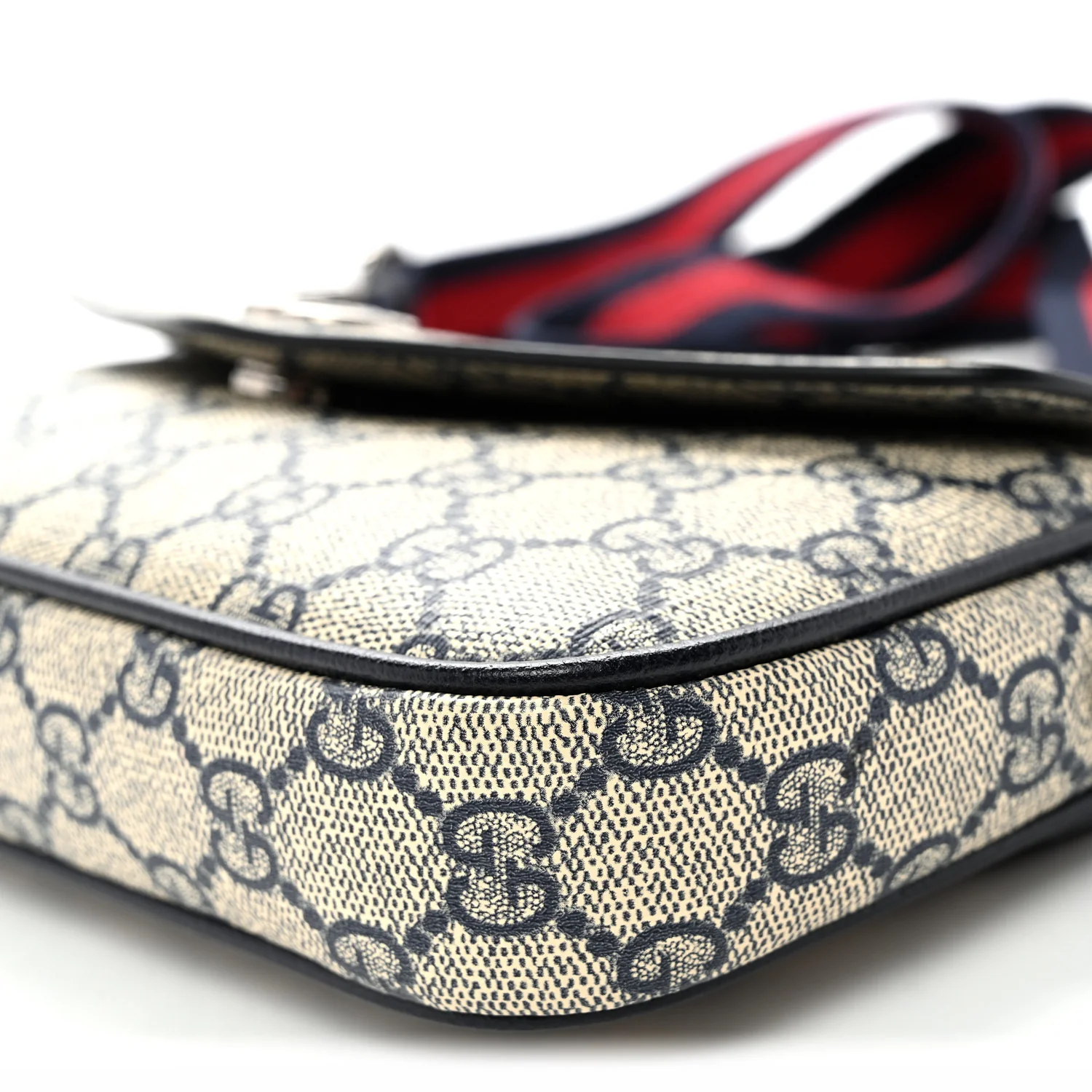 GG Supreme Monogram Textured Dollar Calfskin Web Mini Ophidia Envelope Shoulder Bag Beige Blue - Top Club