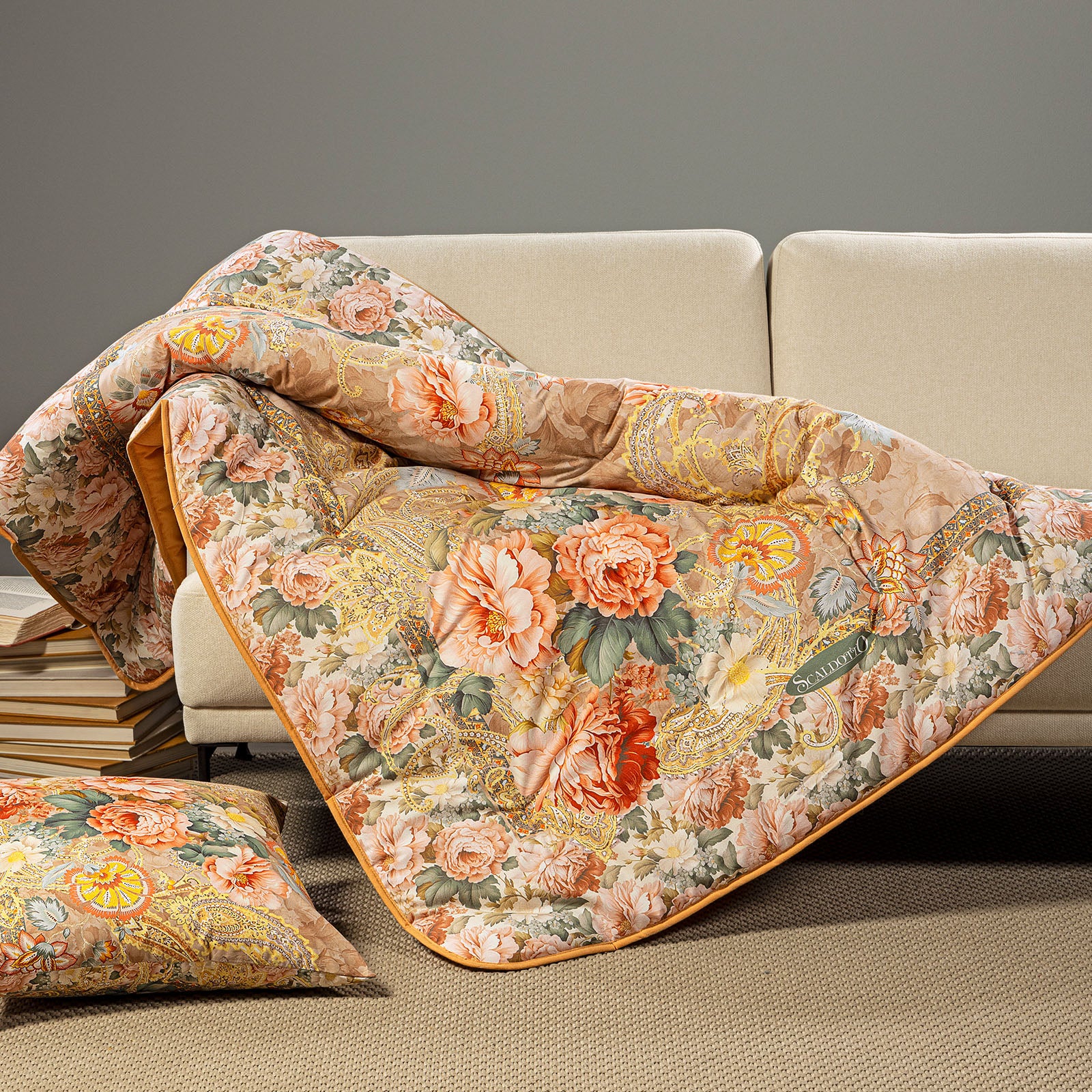 Plaid Scaldotto In Cotone Pettinato Flora Cm. 130X170 Oro Caleffi