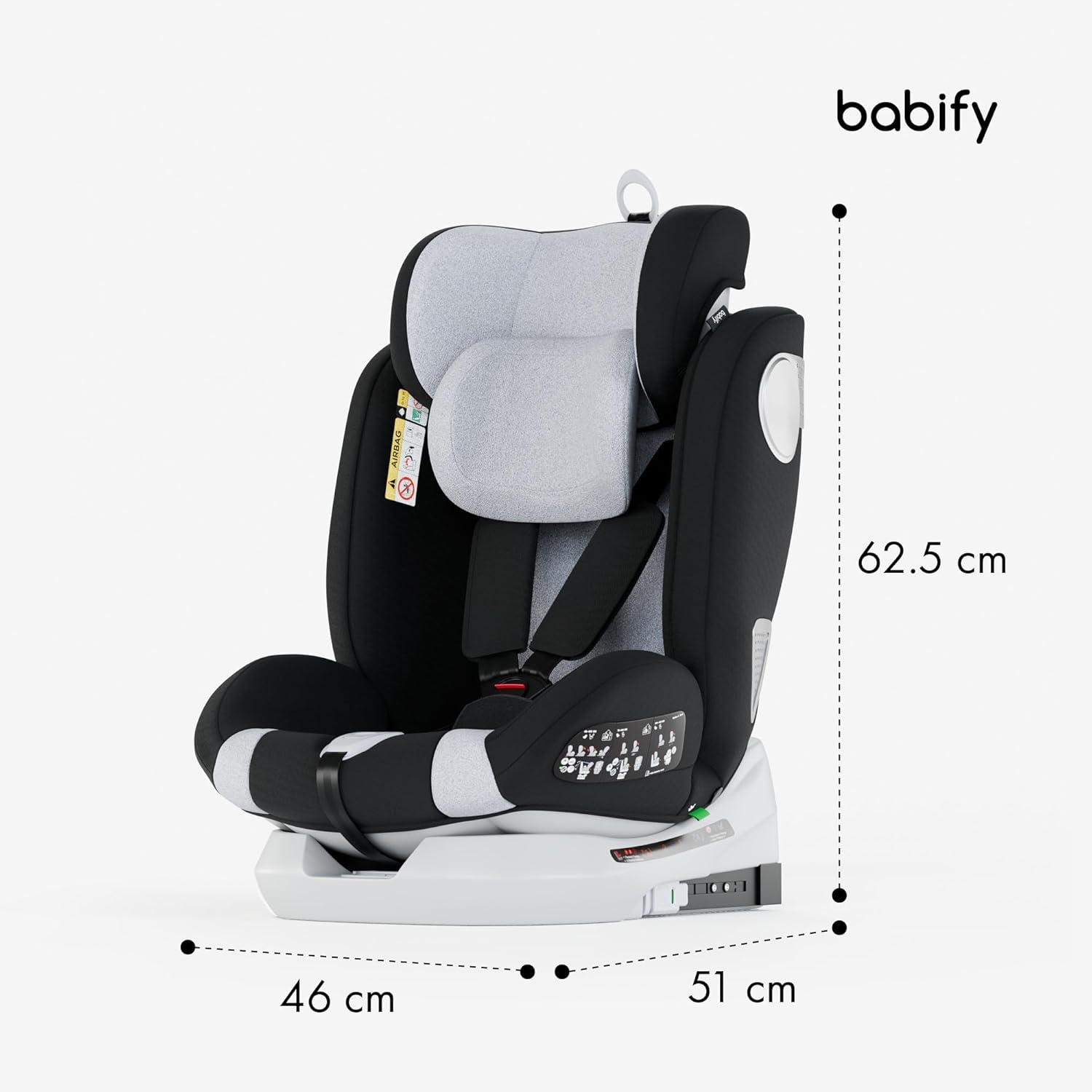 Babify Onboard Seggiolone Auto Isofix I-Size per Bambini da 0 Mesi - 12 Anni, 40-150cm, Seduta Auto Bimbi Regolabile e Reclinabile, rotazione di 360º, Gruppo 0, 1, 2, 3