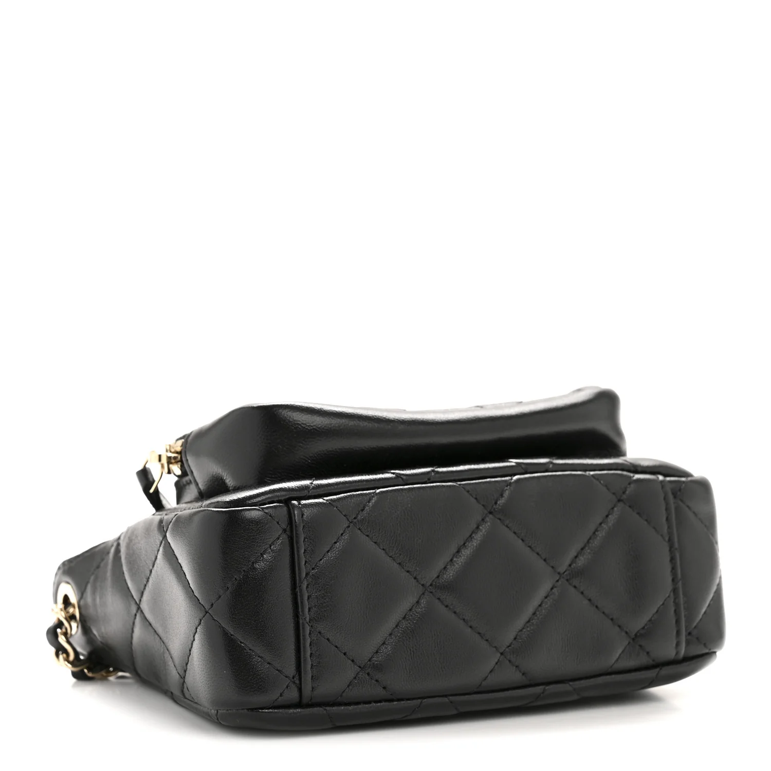 Shiny Crumpled Lambskin Quilted Mini Clutch With Chain Black - Top Club