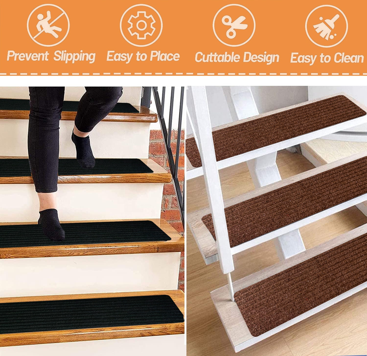 Non-slip Carpet Indoor Wood Stairs Floor Rugs Stair Mat for Customised logo（10 pcs）