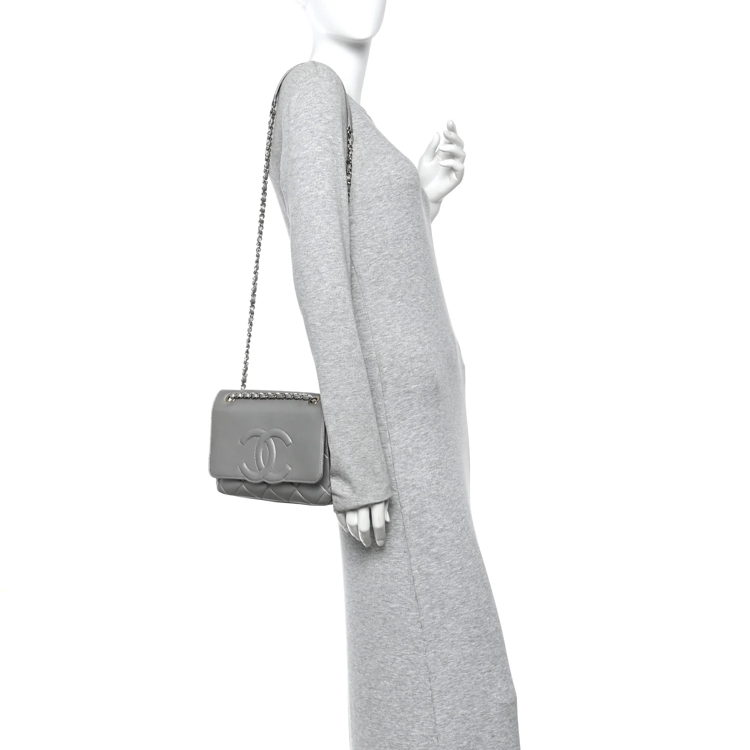 Metallic Goatskin Quilted Timeless CC Flap Silver