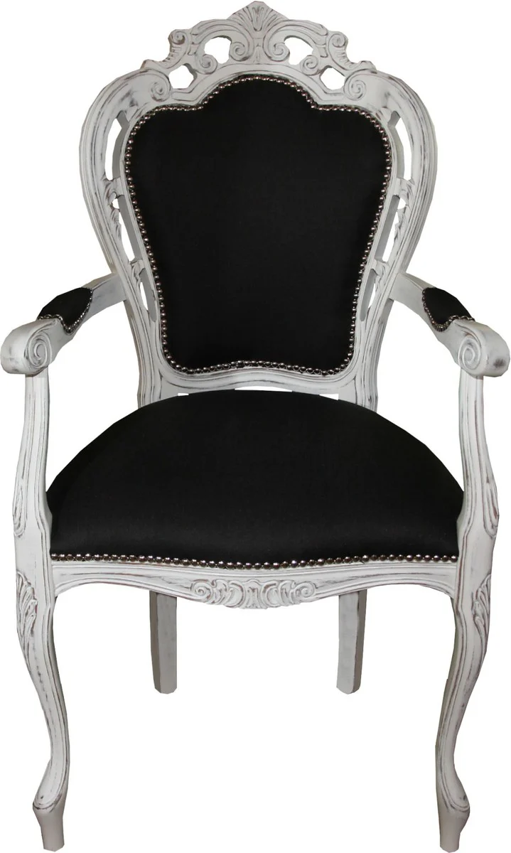 Baroque dining room chair with armrests black / antique white - designer chair - luxury quality