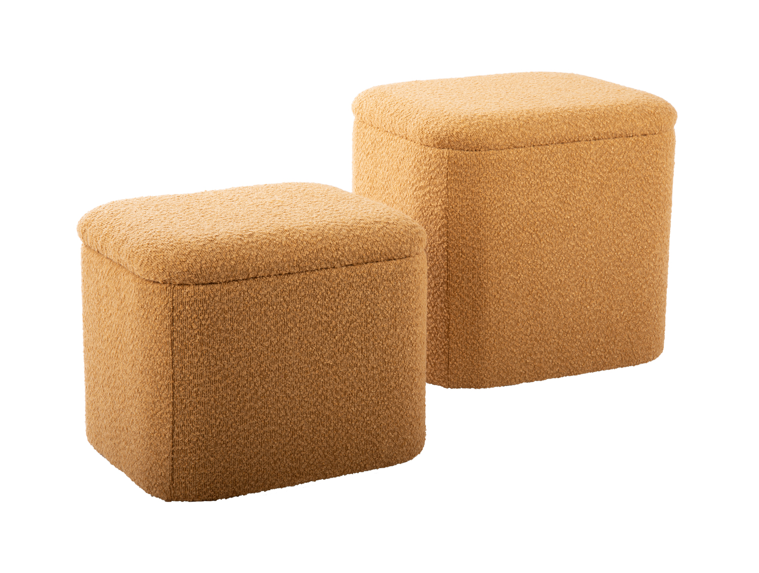 Pouf set Ada storage bouclé ochre yellow, set of 2pcs