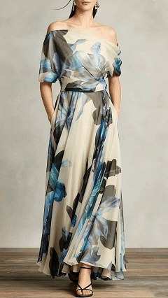 Women's Cotton-Blend Off-Shoulder Floral Maxi Dress for Garden Party Events - Nordfashionstorm - Women's Clothing, Fashion for You - Nordfashionstorm.com