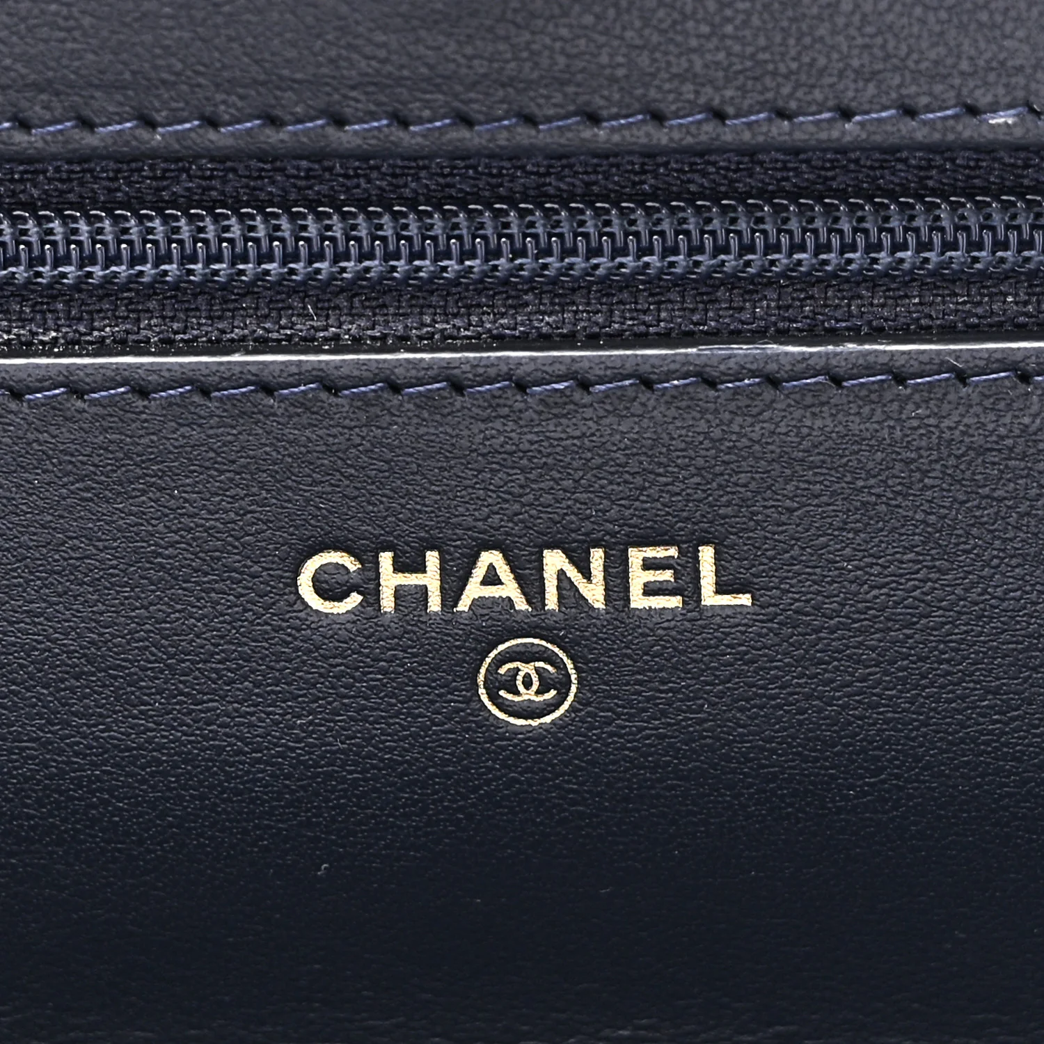 Lambskin Quilted Wallet On Chain WOC Navy - Top Club