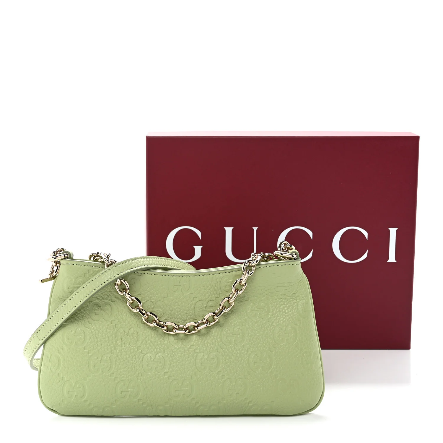 GG Grainy Calfskin Emblem Super Mini Shoulder Bag Sage Leaf - Top Club