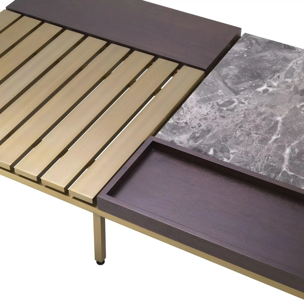 Luxury coffee table brass / gray / brown 169.5 x 99.5 x H. 27 cm - Modern living room table - Luxury living room furniture - Luxury quality