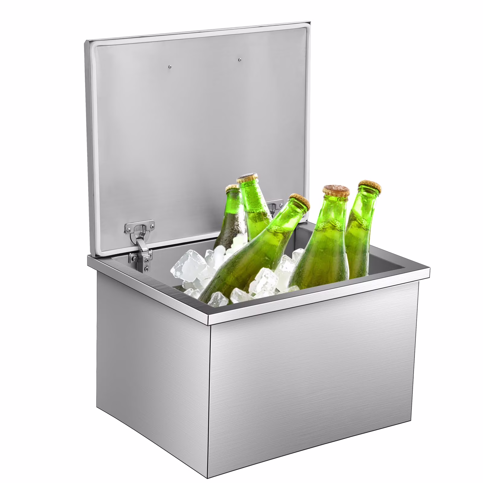 Drop in Ice Chest,304 Stainless Steel Drop in Cooler with Hinged Cover,Largh Capacity Outdoor Kitchen Ice Bar with Drain-pipe and Drain Plug Drop in for Cold Wine Beer