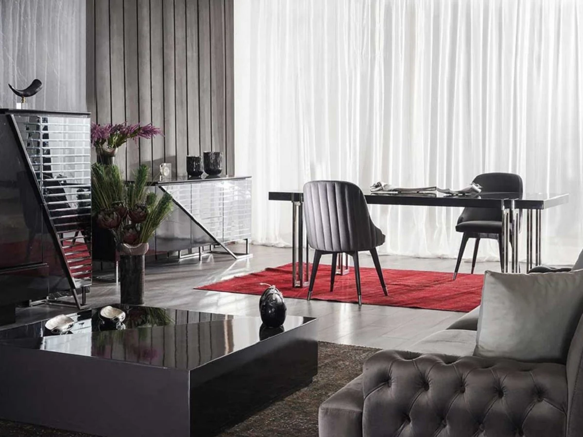 Luxury dining table black / silver 220 x 100 x H. 77 cm - Rectangular kitchen table with solid wood table top and metal legs - Dining room furniture - Kitchen furniture - Luxury furniture