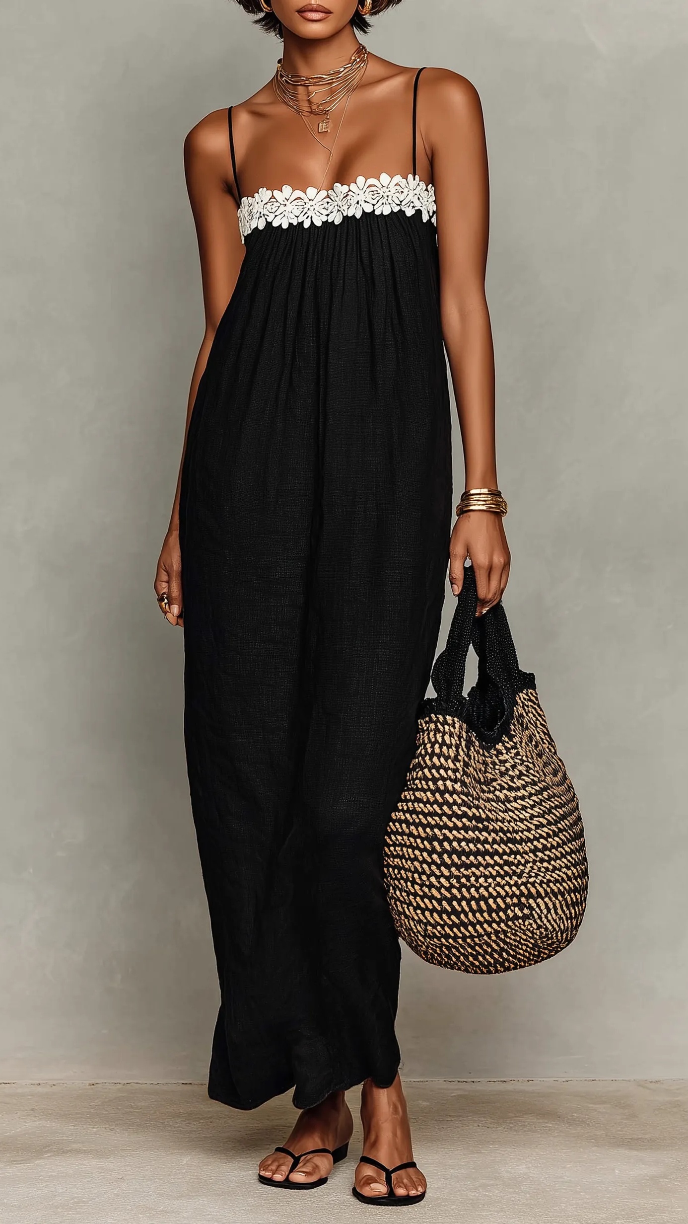 Women's Minimalist Linen-Blend Lace-Paneled Strapless With Spaghetti Straps Maxi Dress - Nordfashionstorm - Women's Clothing, Fashion for You - Nordfashionstorm.com