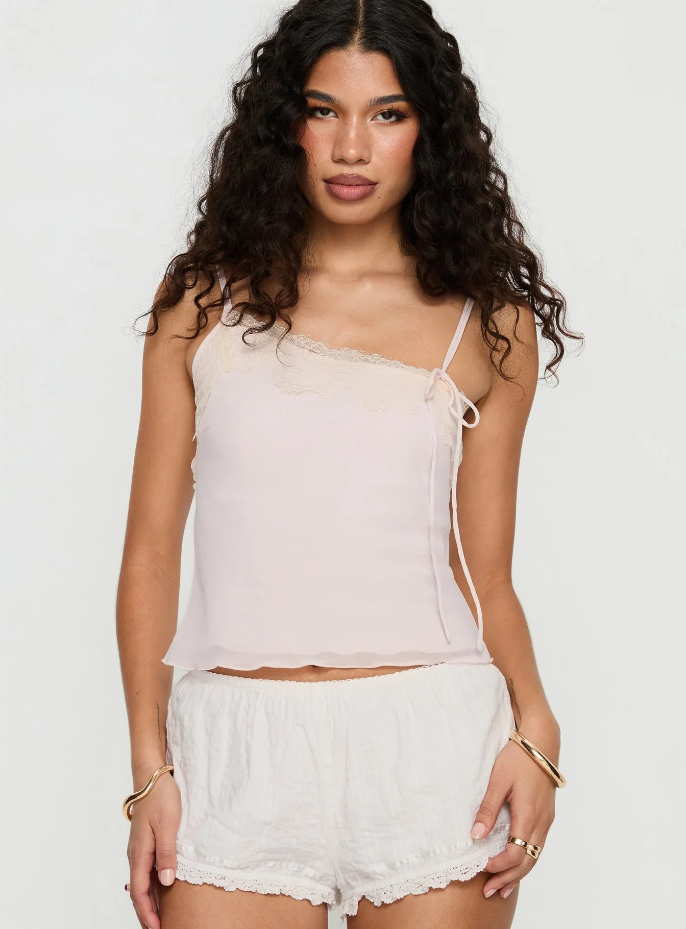 Ashlen Lace Trim Asymmetrical Top Pink