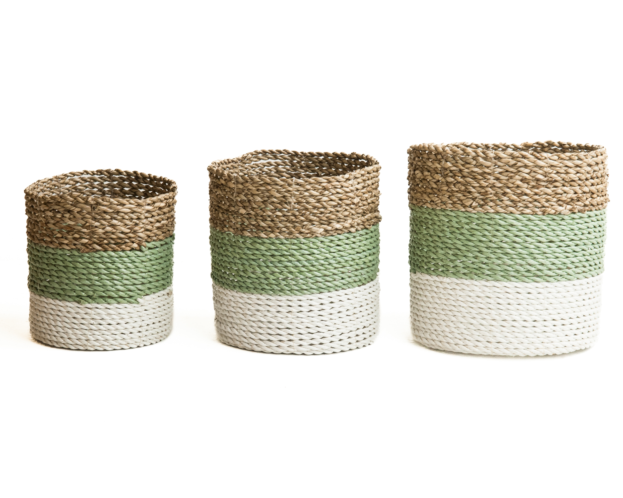 Set seagrass plantenmanden groen-grijs/wit/naturel S+M+L