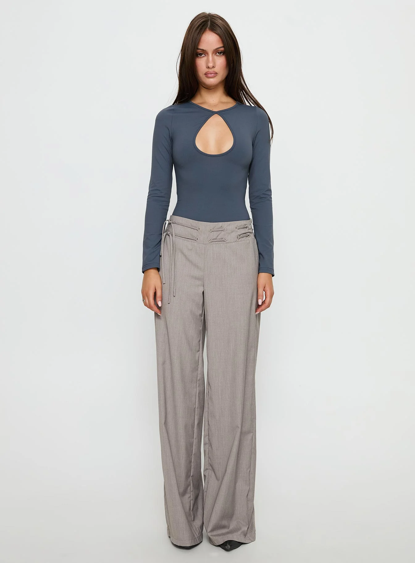 Make It Yours Cut Out Long Sleeve Bodysuit Slate