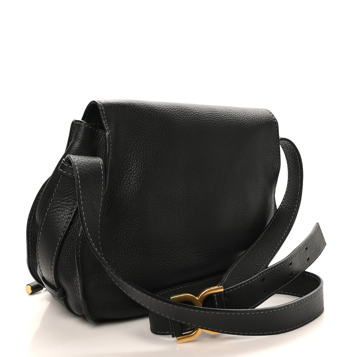 Grained Calfskin Medium Marcie Saddle Bag Black - Top Club