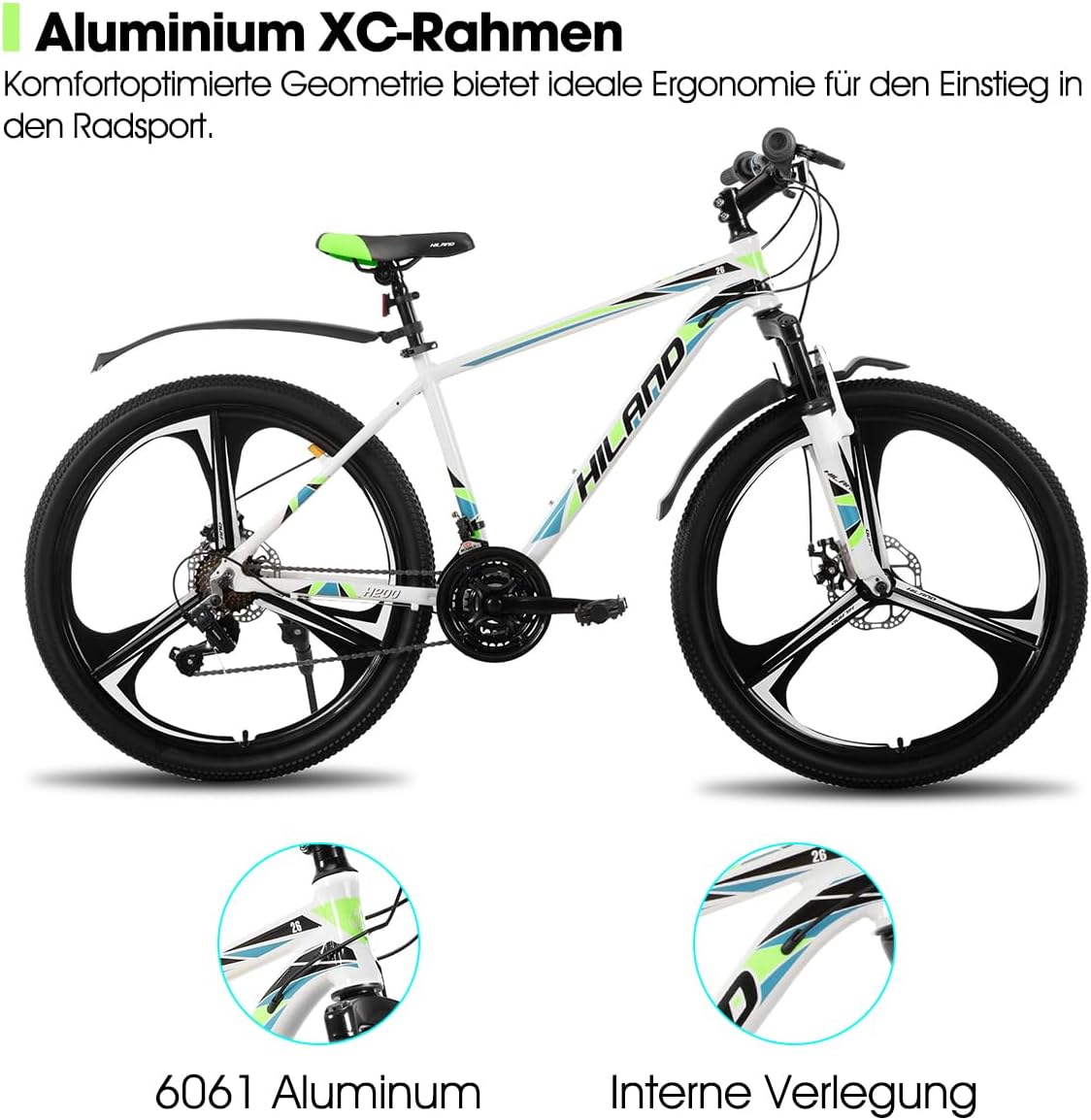 Hiland Mountain Bike 26 Pollici per Adulto 3/6 Raggi 18 Marce Uomo Donna Mountain Bike con Freno a Doppio Disco 26
