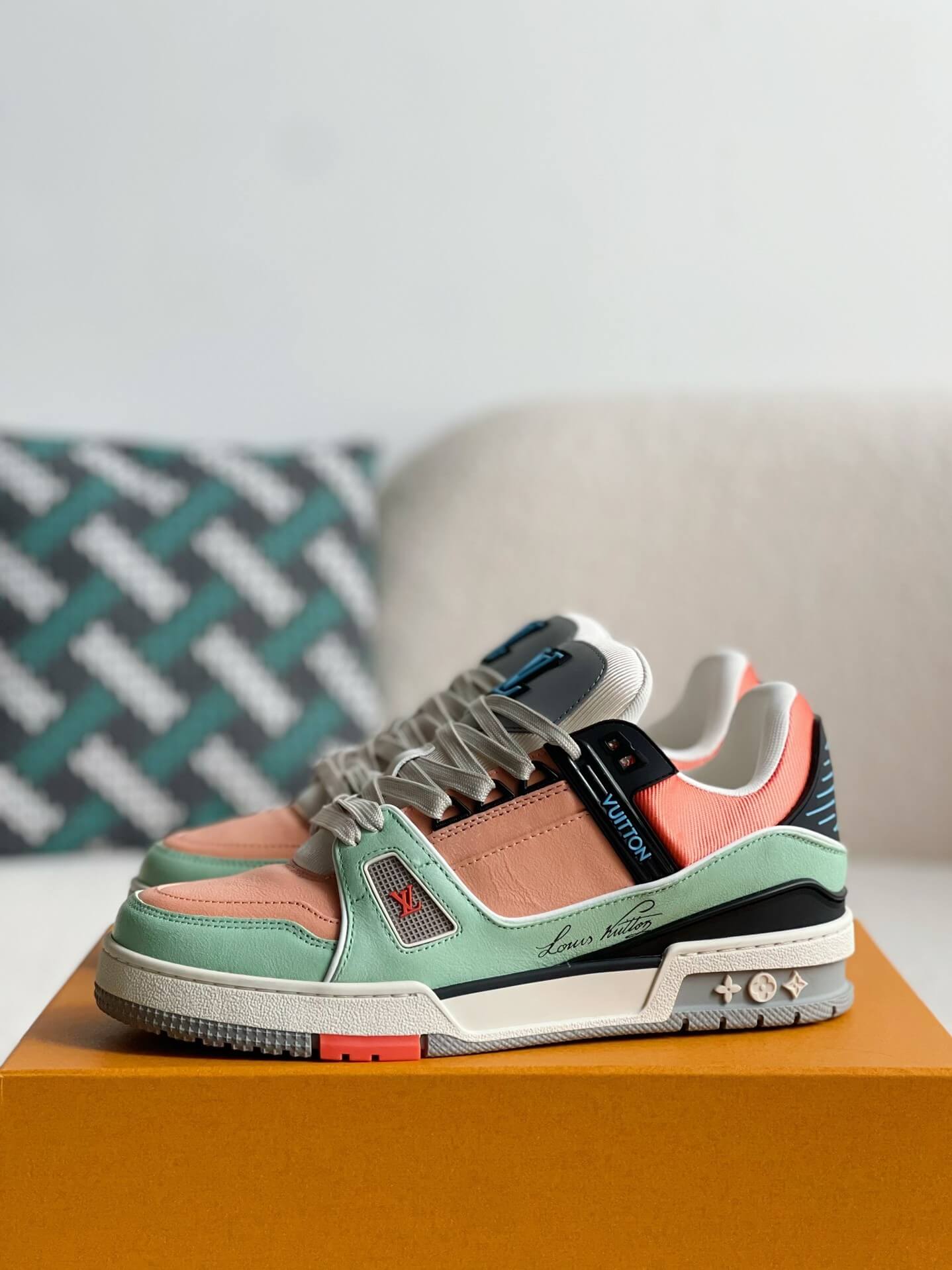 Louis Vuitton LV Trainer Orange Teal Vintage Sneaker - Sneaker Replica Workshop