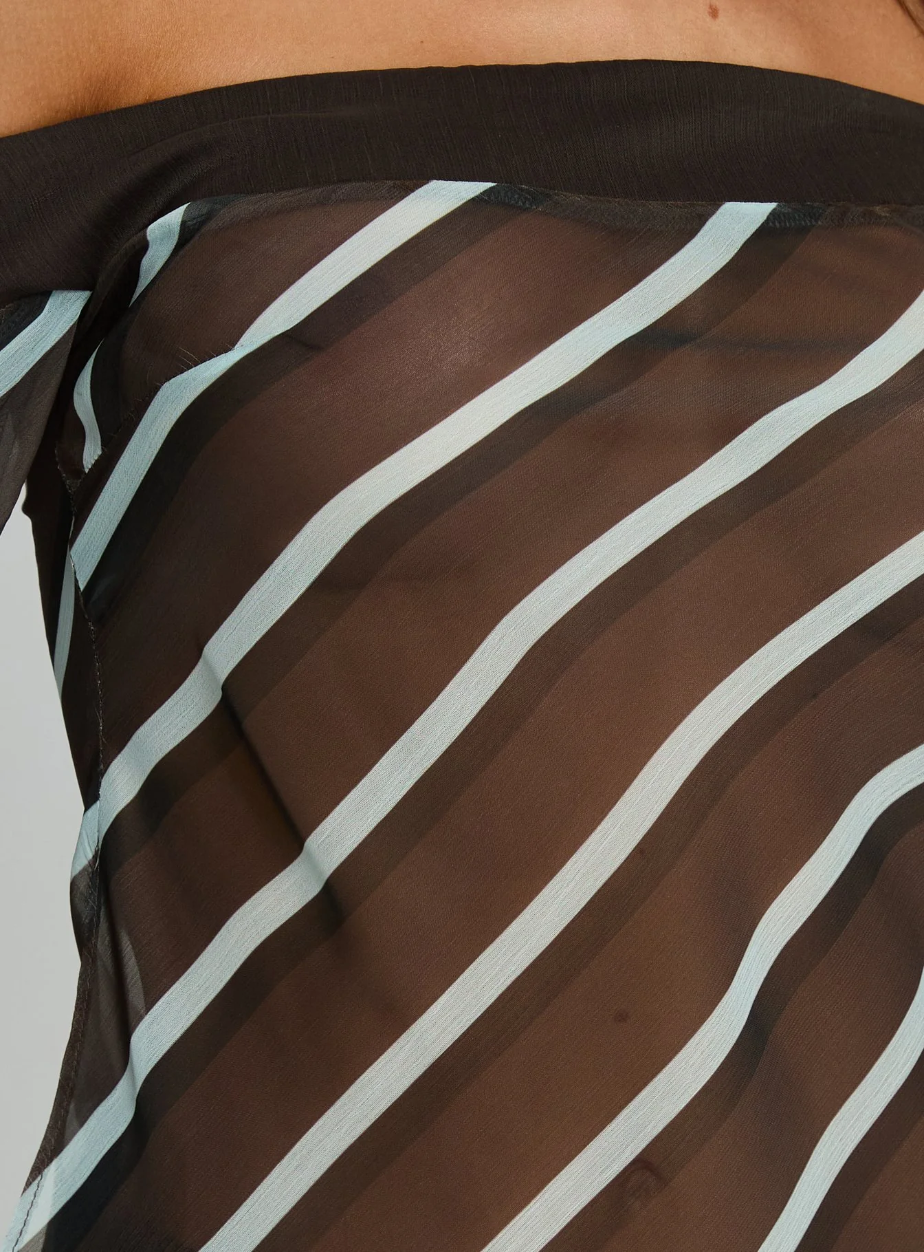 Trinkie Long Sleeve Off Shoulder Chiffon Top Navy Stripe