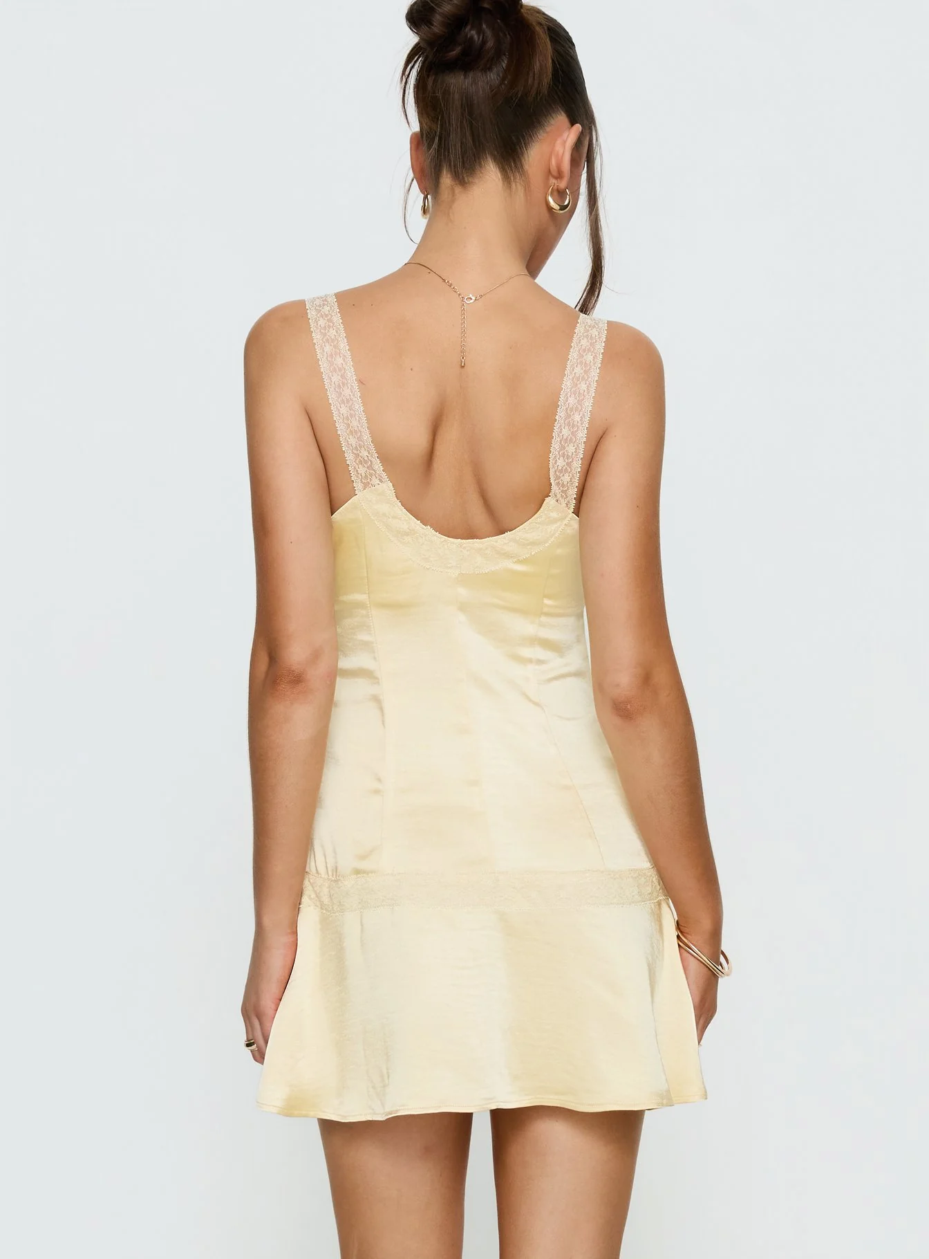 Sybelle Lace Drop Waist Mini Dress Yellow