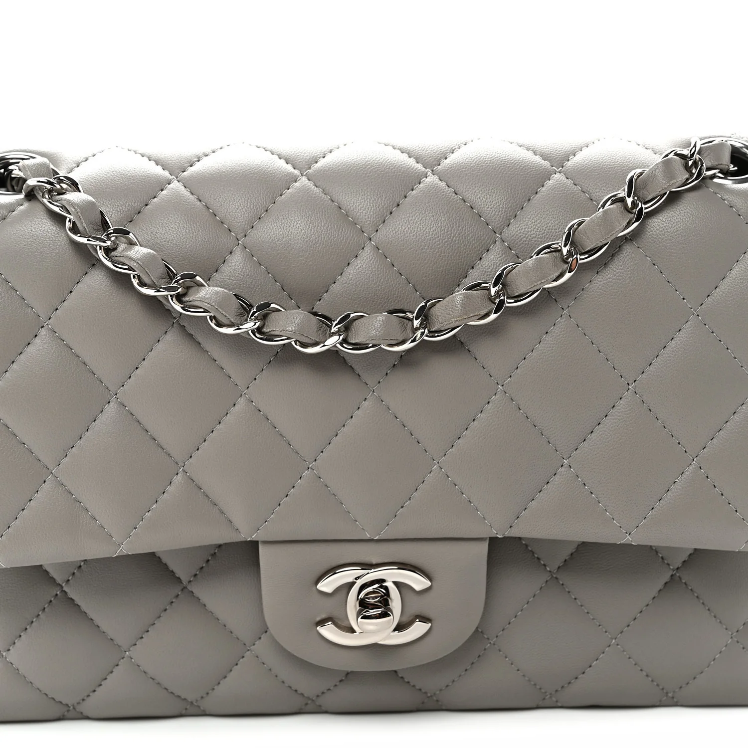 Lambskin Quilted Medium Double Flap Grey - Top Club