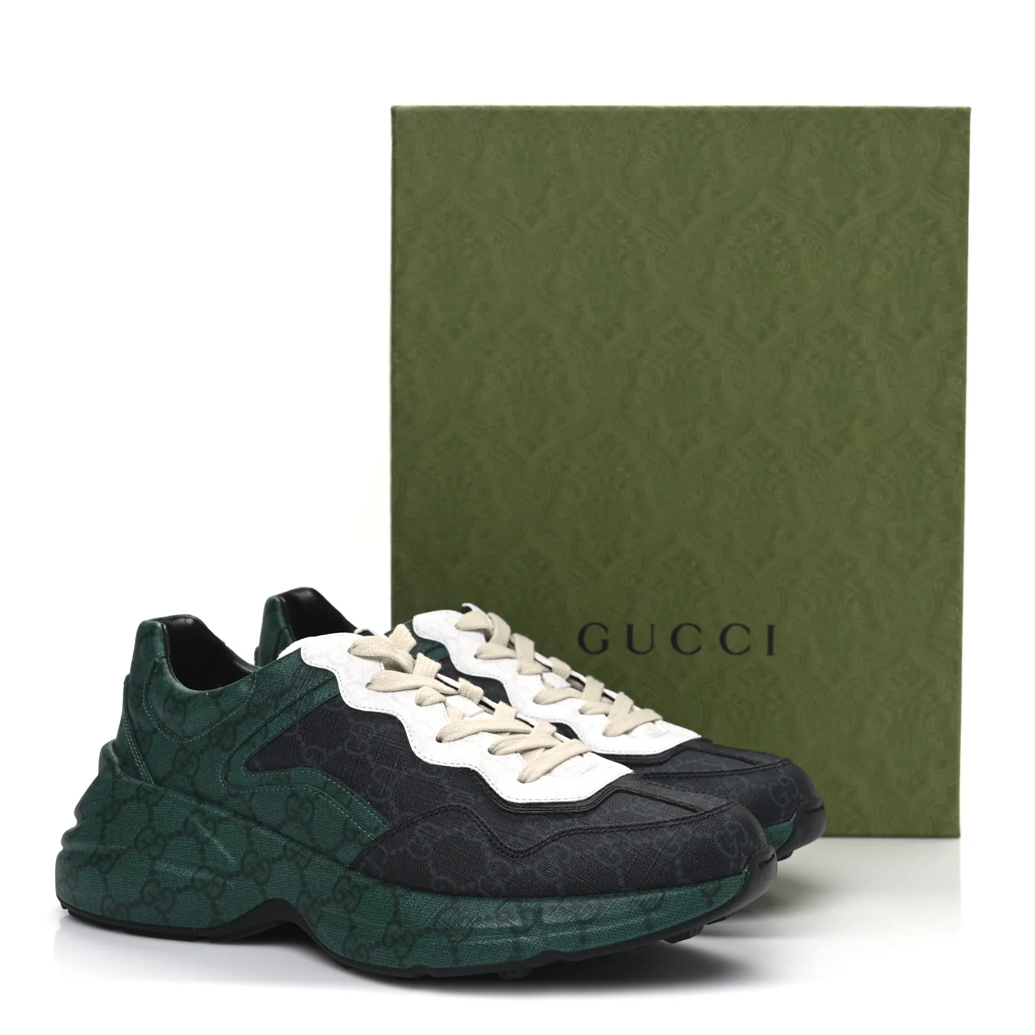 GG Supreme Monogram Mens Rhyton Sneakers 8.5 Black Green - Top Club