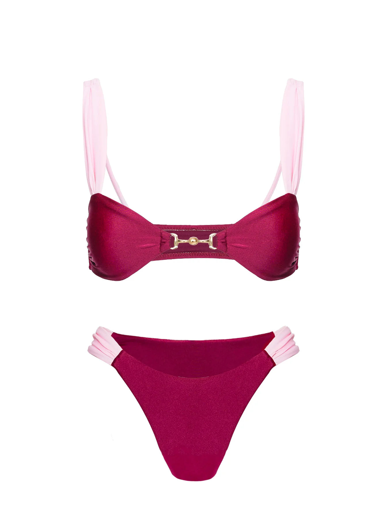 Siamese Ruched Bikini Bottom Red / Pink
