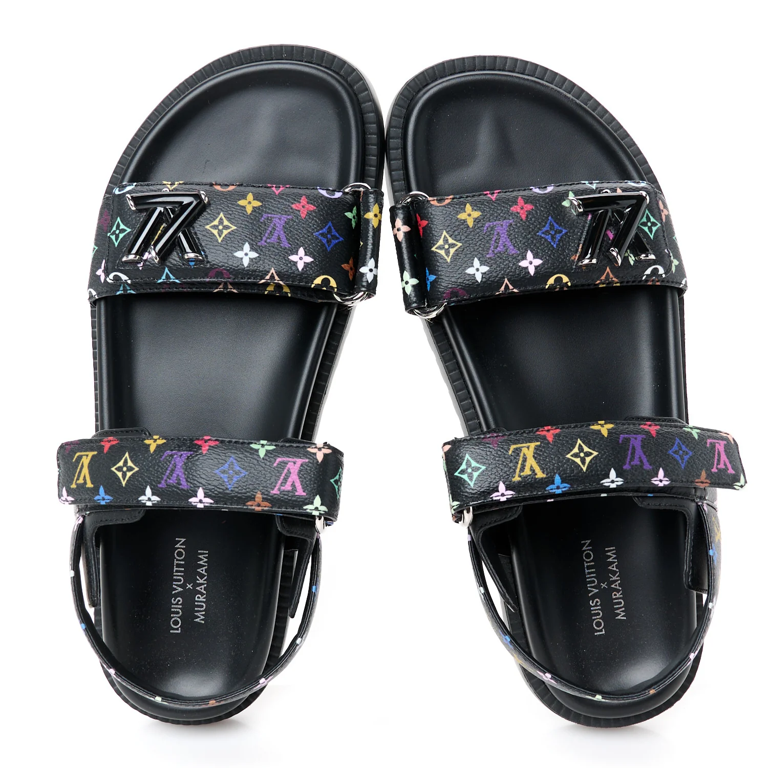 LV X TM Monogram Multicolor Sunset Flat Sandals 38 Black
