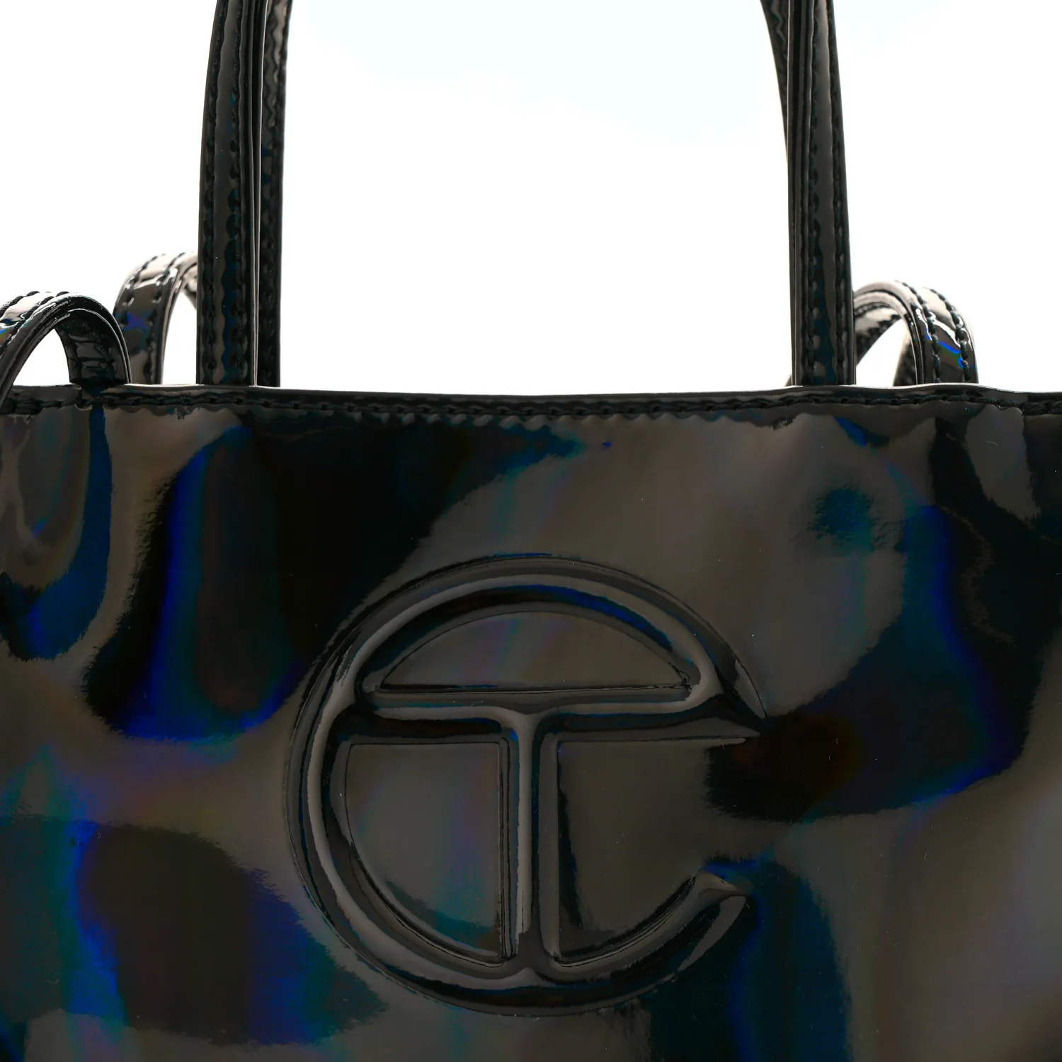 Patent Vegan Leather Small Shopping Bag Black Rainbow - Top Club