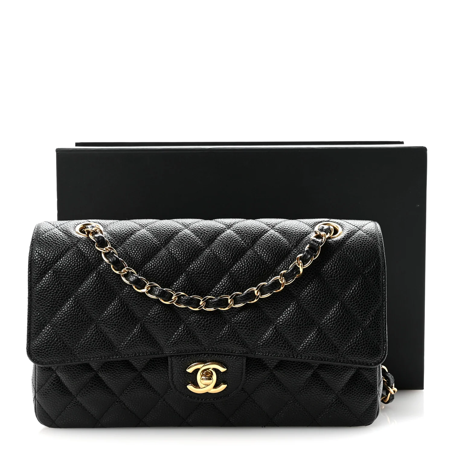 Caviar Quilted Medium Double Flap Black - Top Club