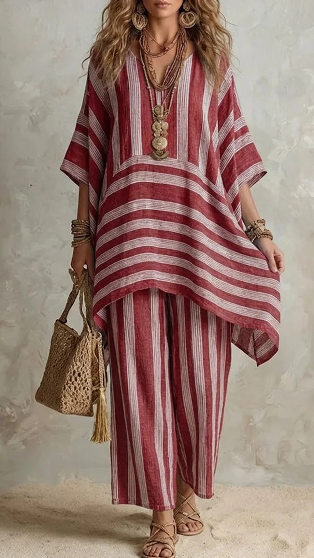 Casual Loose Striped Cotton And Linen Top And Pants Two-piece Set - Nordfashionstorm - Women's Clothing, Fashion for You - Nordfashionstorm.com