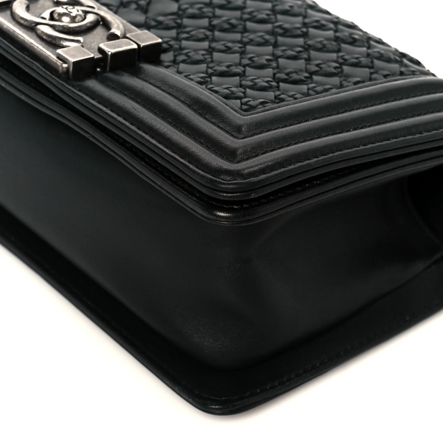 Lambskin Braided Woven Small Boy Flap Black - Top Club