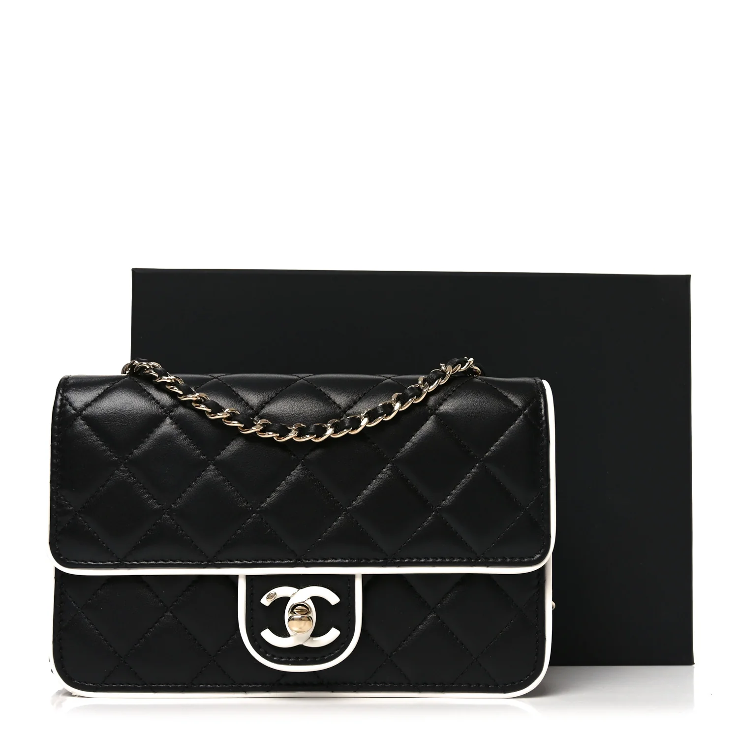 Lambskin Quilted Resin CC Mini Flap Bag Black White - Top Club