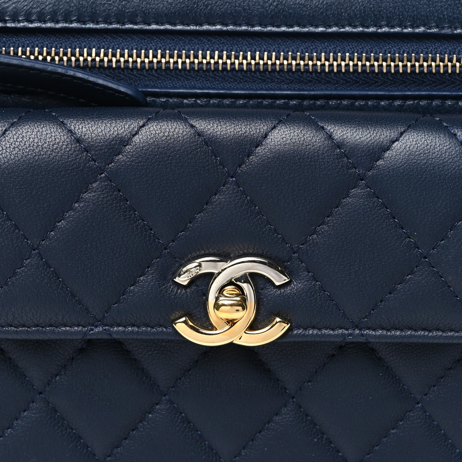 Lambskin Quilted Square Front Pocket Clutch With Chain Navy Blue - Top Club