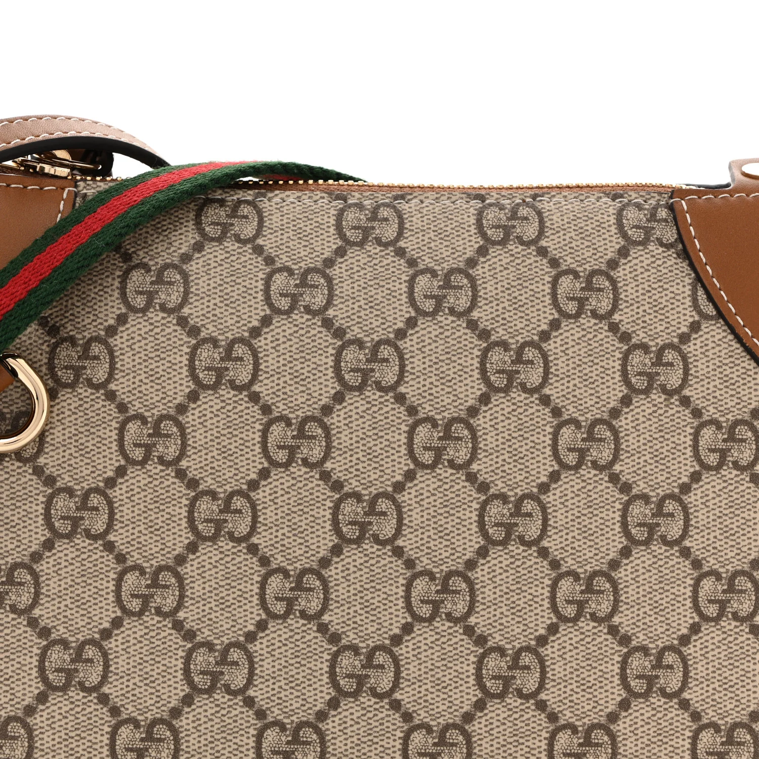 GG Supreme Monogram Textured Calfskin Small Emblem Shoulder Bag Beige Dark Brown - Top Club