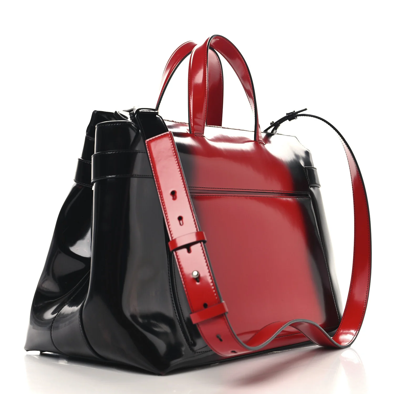Smooth Airbrushed Calfskin XL Gancini Buckles Tote Bag Flame Red Black - Top Club