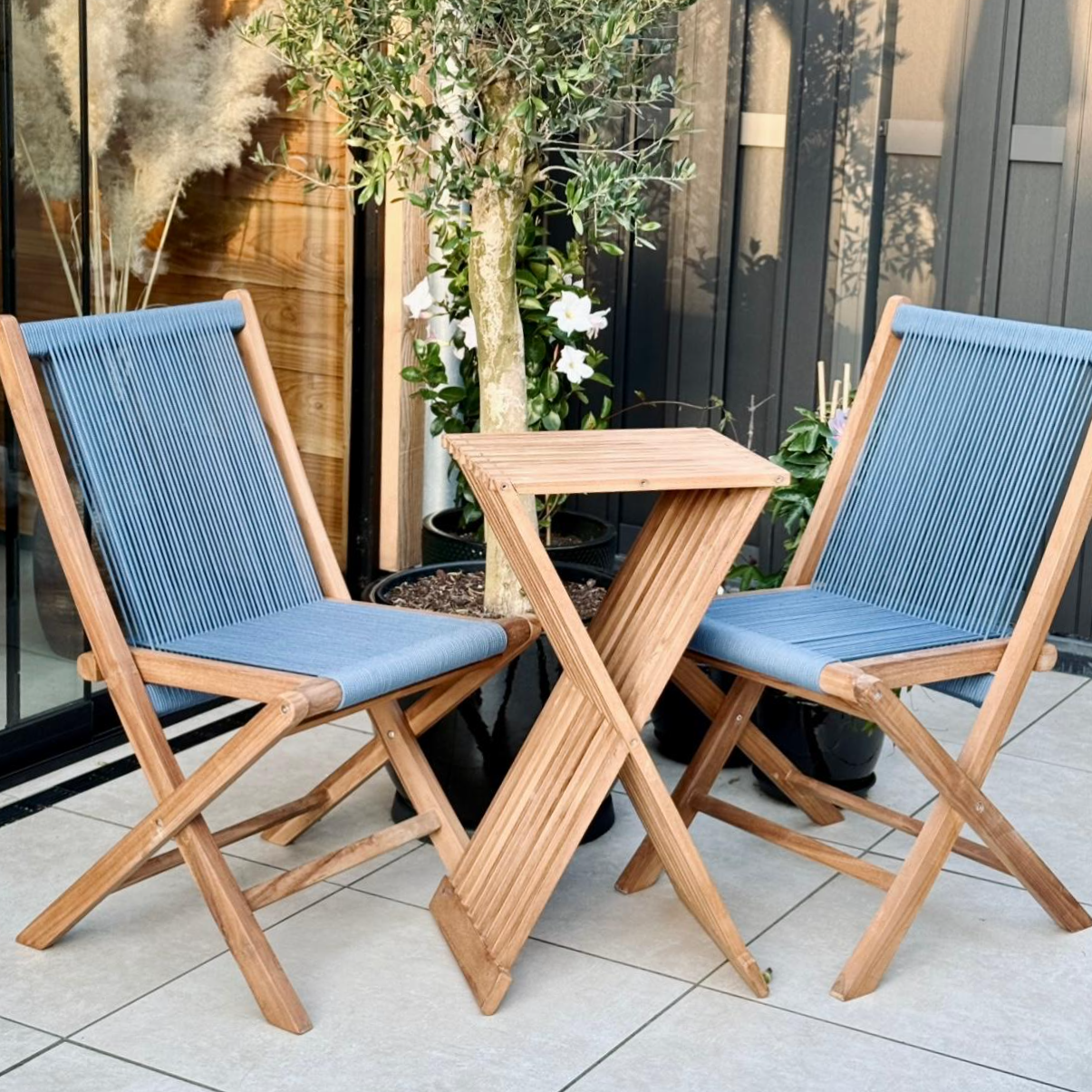 Klapstoel Teak Handgemaakt-steel blue