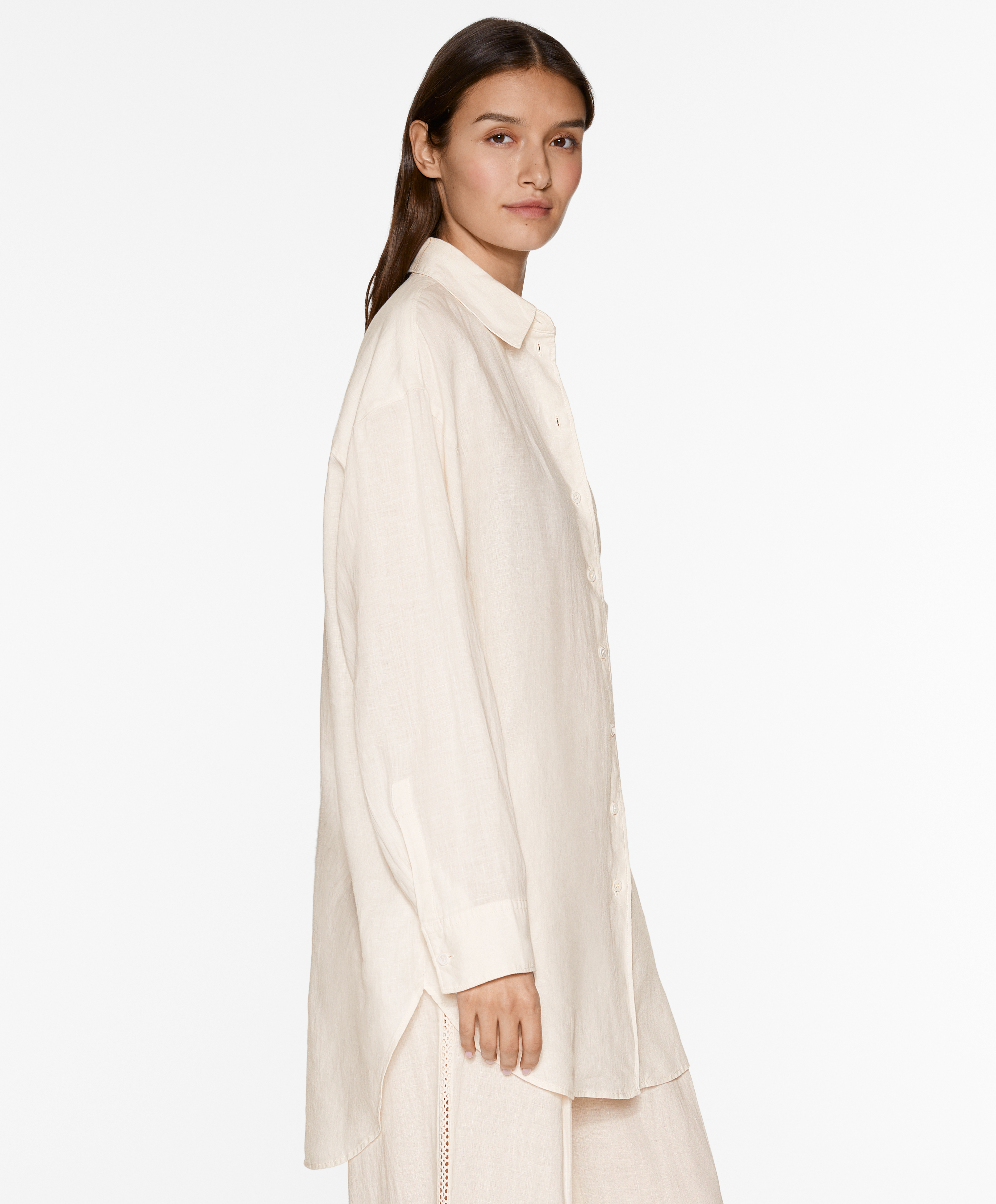 OYSHO Oversize long-sleeved 100% linen shirt