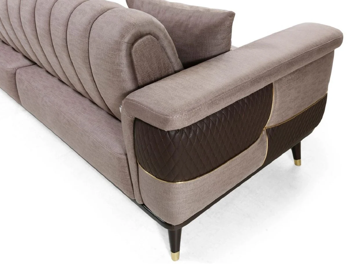 Luxury sofa bed brown / dark brown / gold 225 x 94 x H. 83 cm - Modern living room sofa - Living room furniture