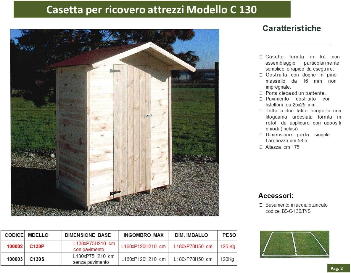 CO. S.r.l. - Casetta Ricovero Attrezzi da Giardino in Legno, Doghe Spessore 16 mm. Modello [C130P]