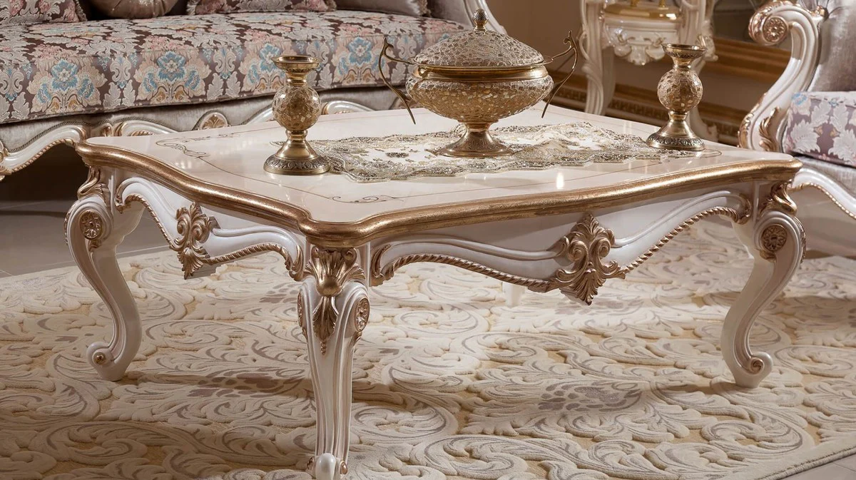 Luxury Baroque Living Room Furniture Set Brown / White / Gold