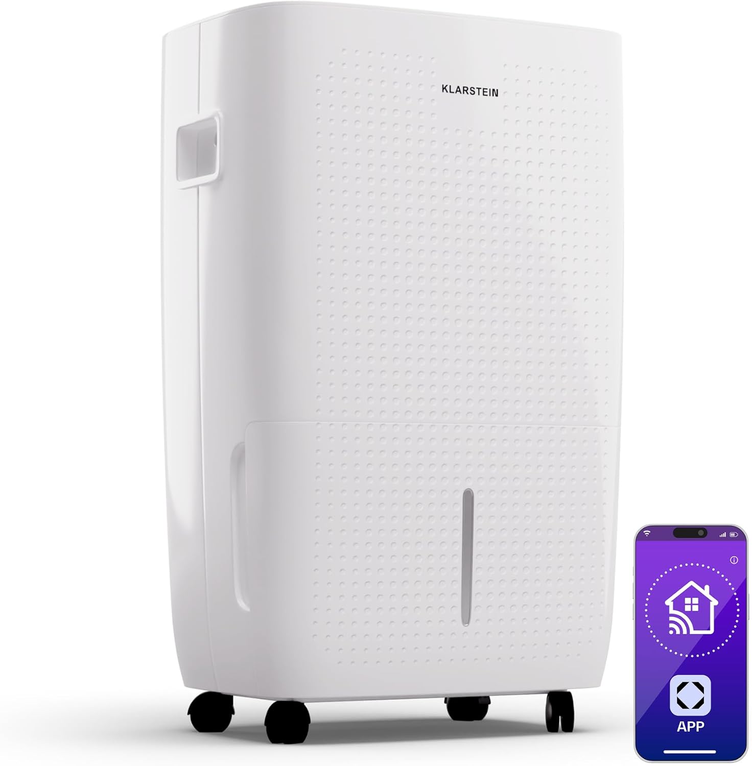 Klarstein DryFy Connect 60L Deumidificatore WiFi, 60L/24h, Serbatoio 8L, Timer 24h, Controllo App, Portatile per Casa 45-65m², Bagno, Camera da Letto, Deumidificazione Automatica, Bianco