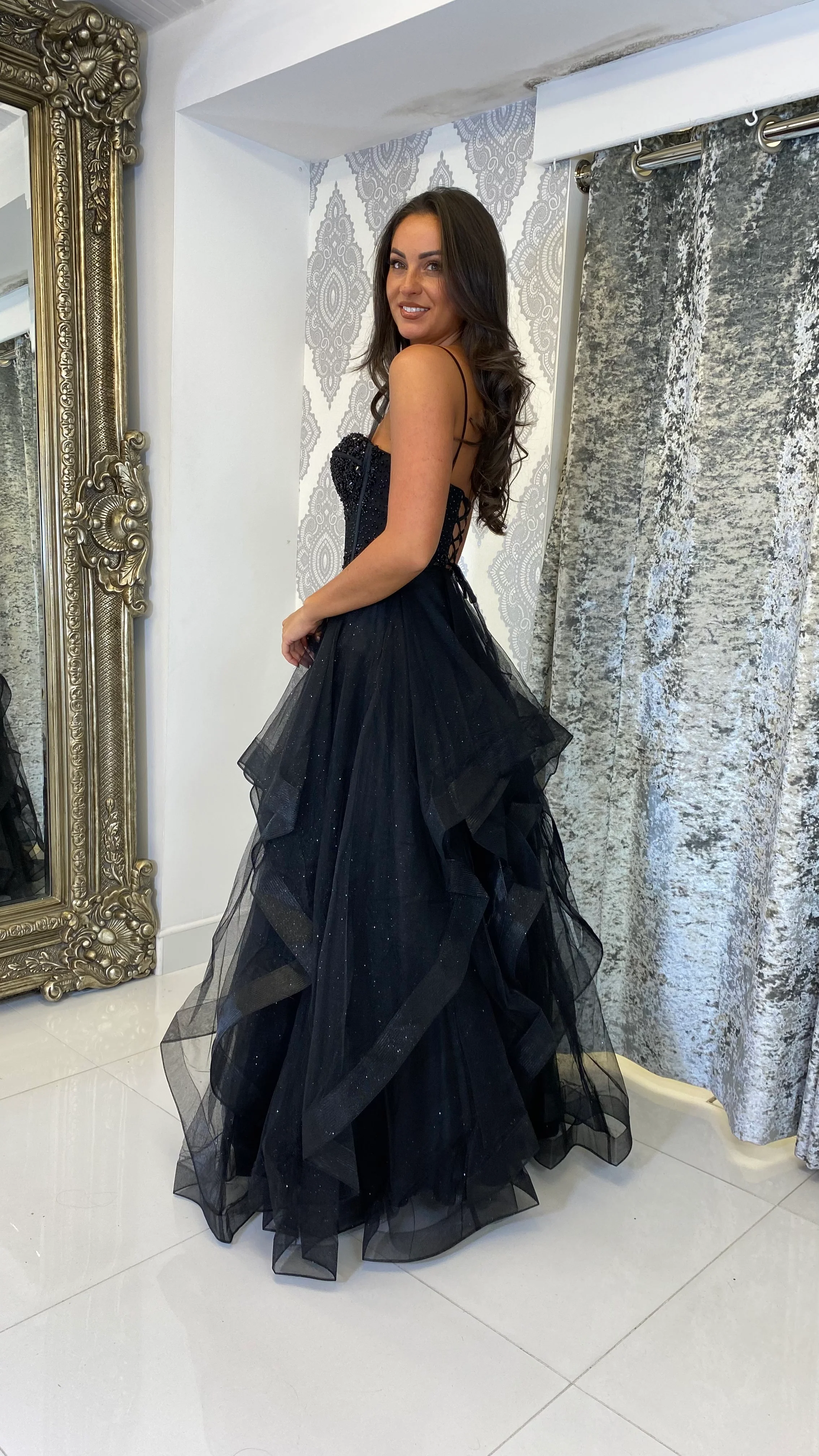 Black Corset Tiered Skirt Ball Gown