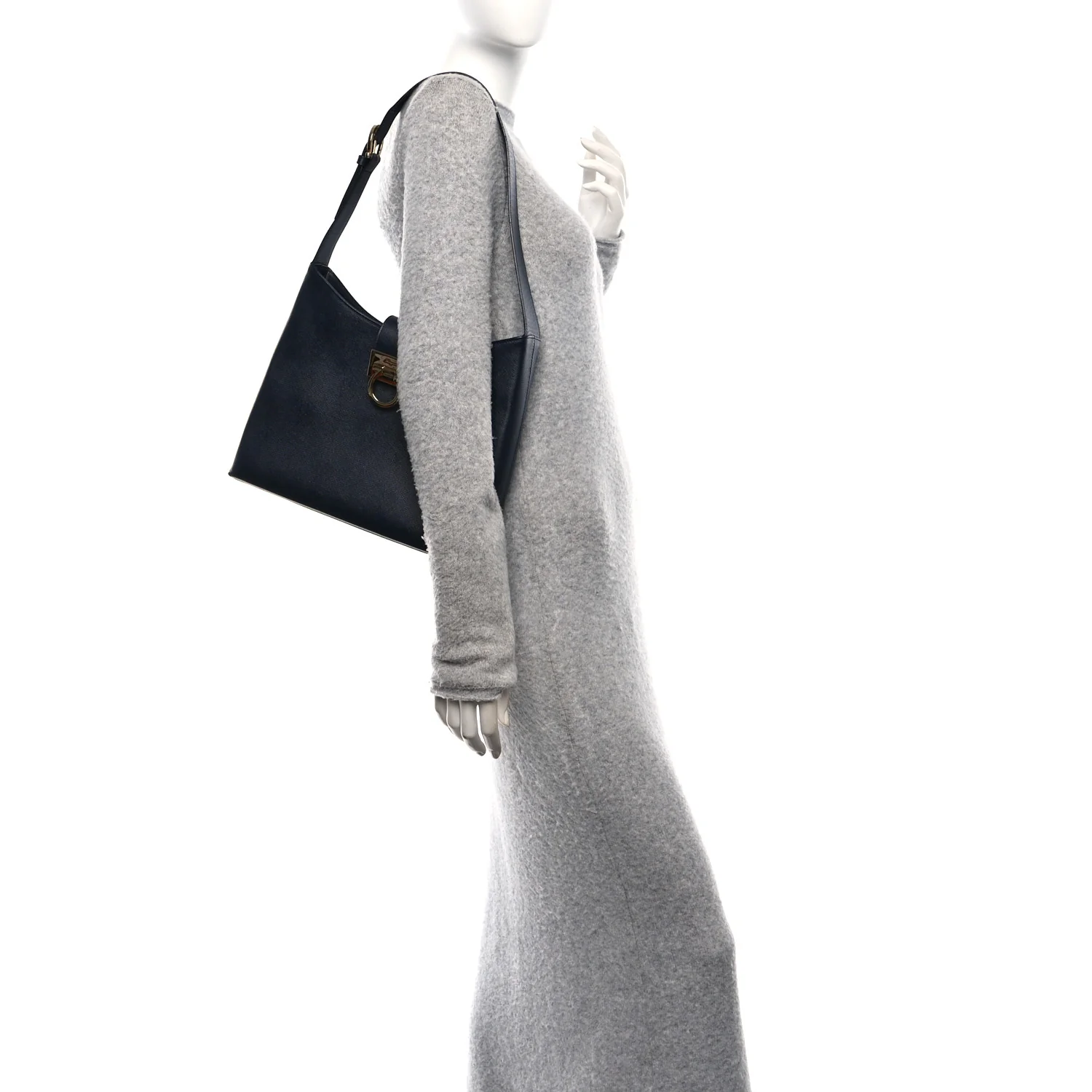 Hammered Calfskin Trifolio Shoulder Bag Navy