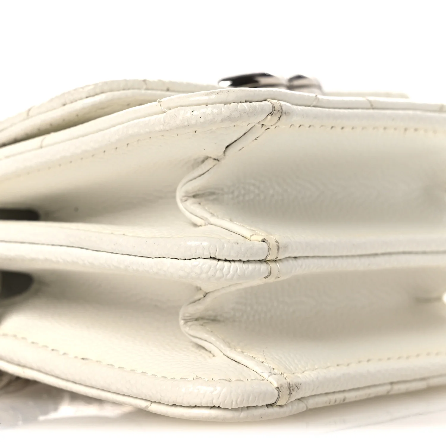 Caviar Quilted Enamel Coco Clutch With Chain White - Top Club