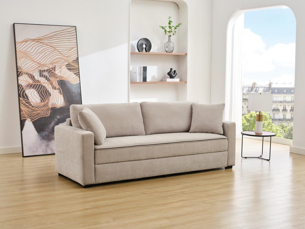 Sofá cama de 3 plazas de tela beige con espuma viscoelástica - aNMjBIo969hi
