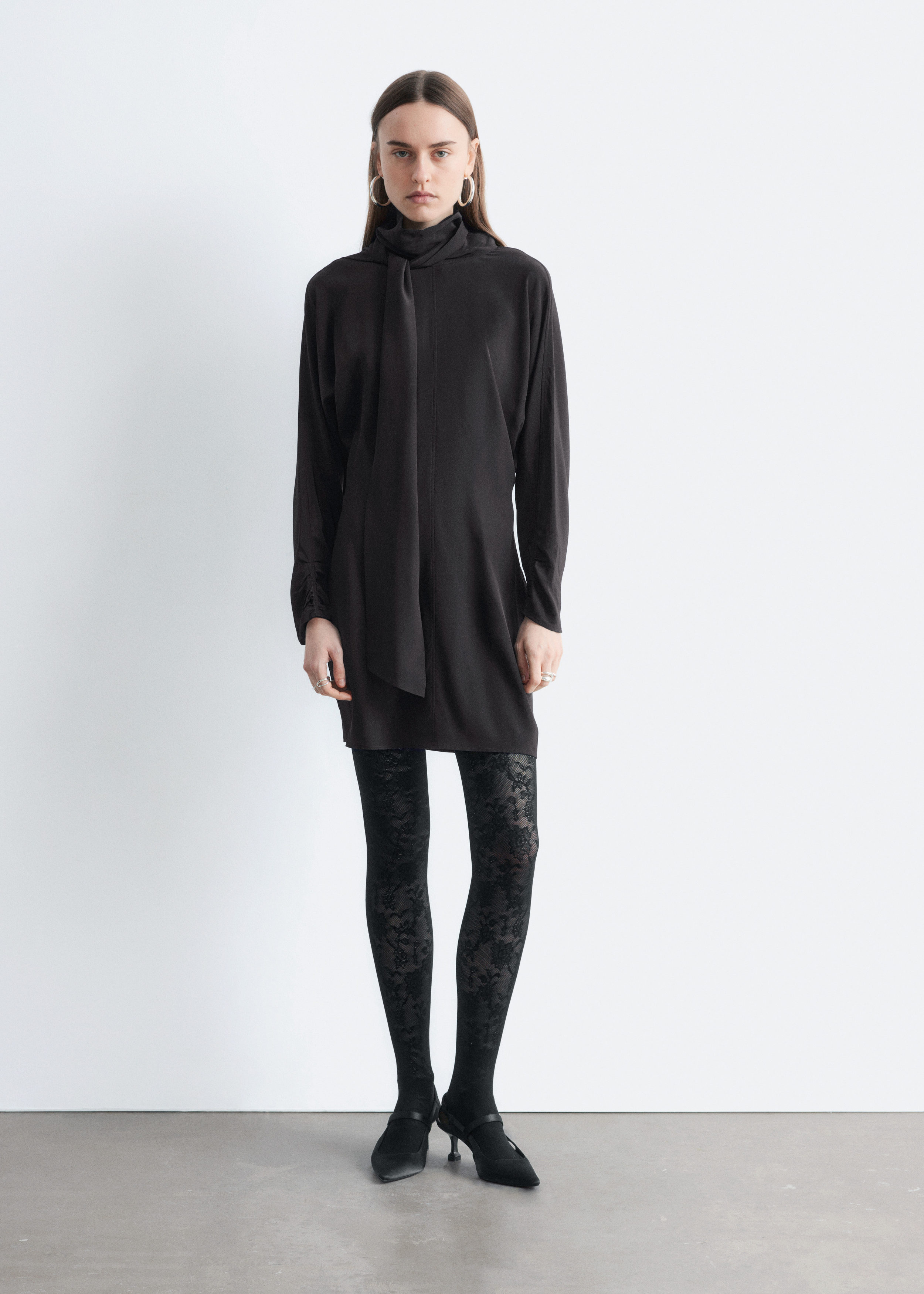 & Other Stories BOW-COLLAR SILK MINI DRESS