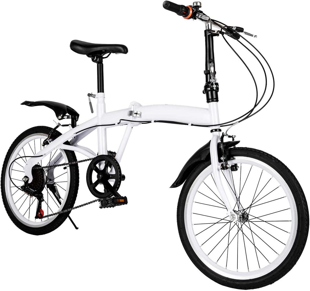 Bicicletta pieghevole da 20 pollici per adulti e ragazzi, sistema pieghevole a 7 marce con velocità variabile (bianco)