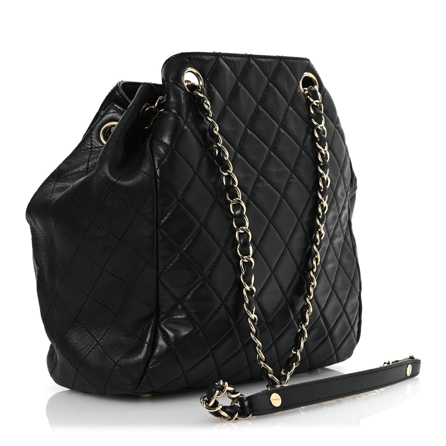 Lambskin Quilted Drawstring Bag Black - Top Club