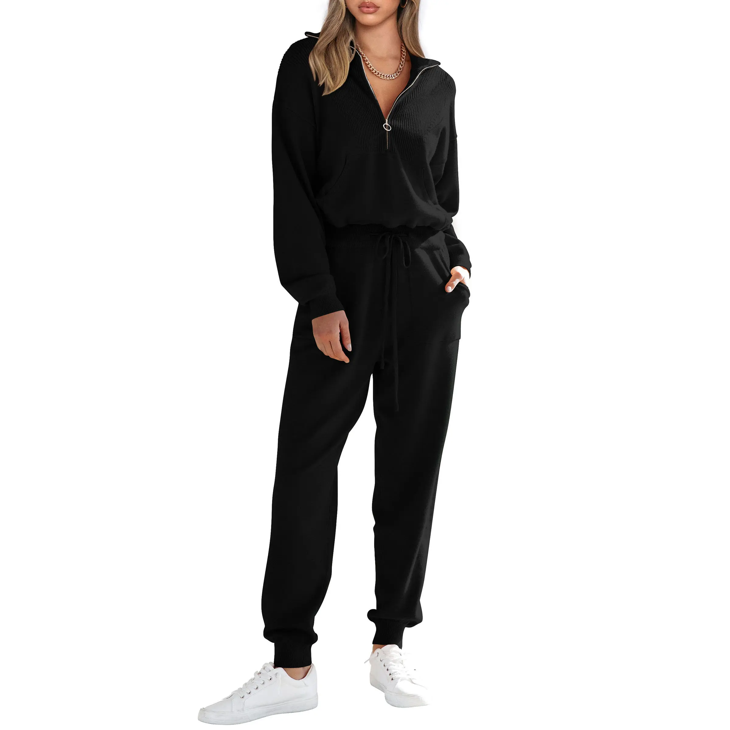 PrettyGarden Women's 2-Piece Sweater Set Pullover Zip Up Sweatshirt Jogger Sweatpants Tracksuit Casual Outfit