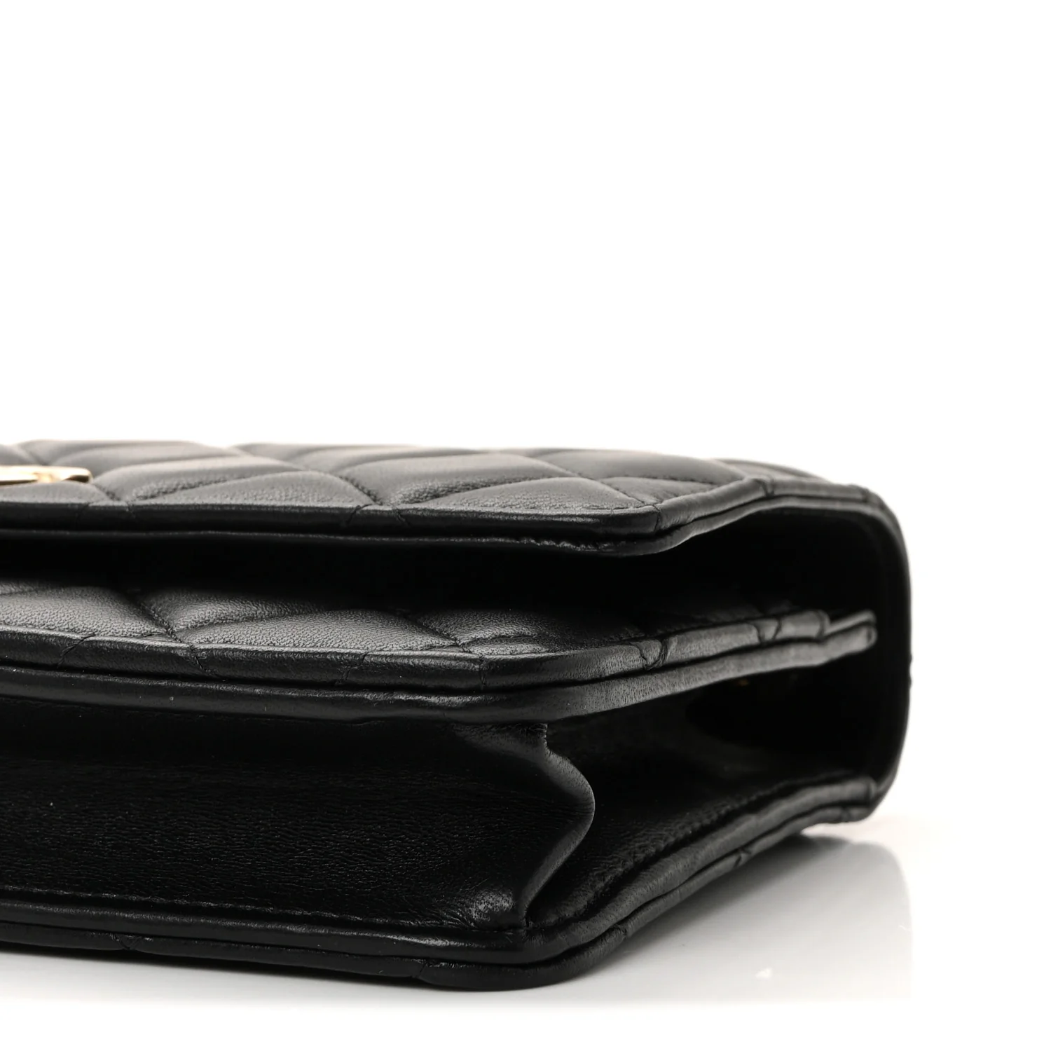 Lambskin Quilted Top Handle Trendy CC Wallet On Chain WOC Black - Top Club